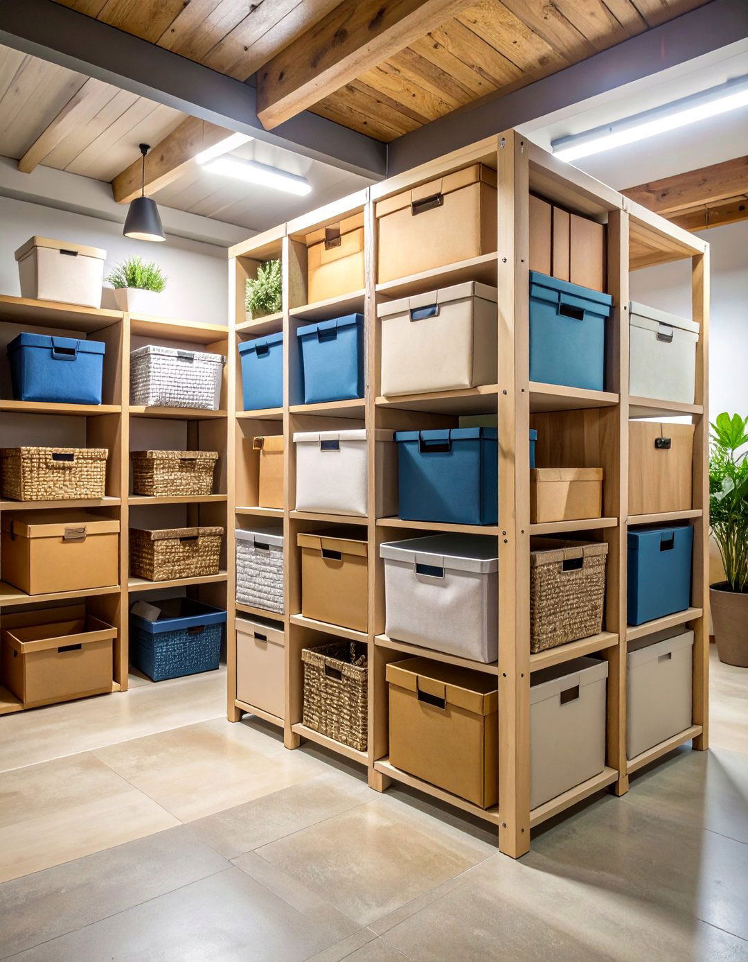 Modular Cube Storage System with Fabric Bins - 25 Basement Furniture Ideas