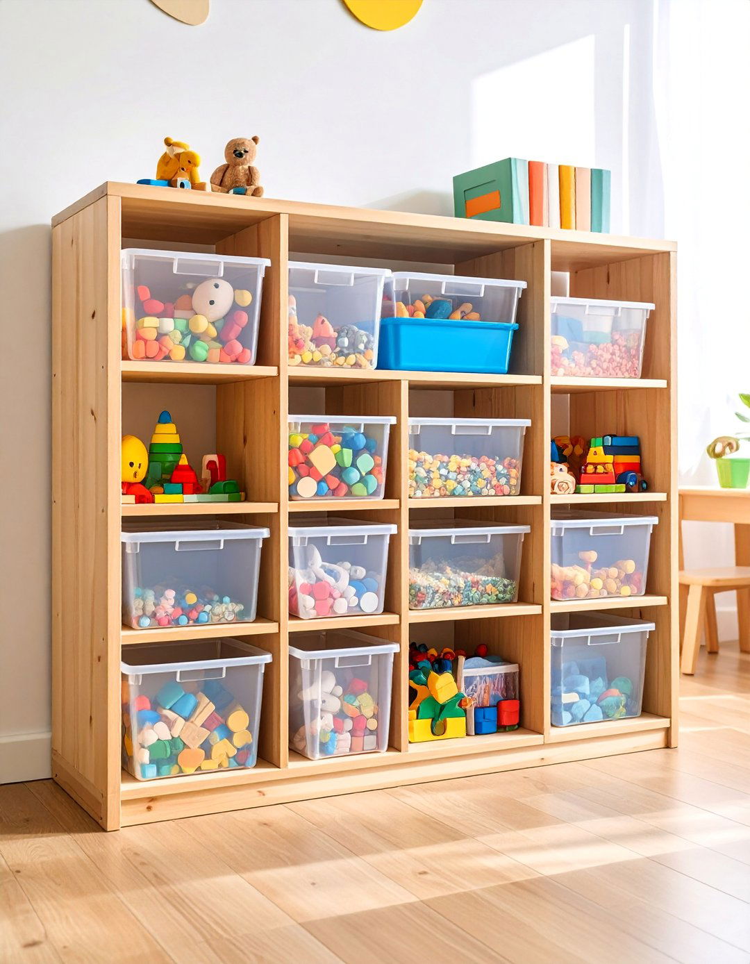 Modular Cube Storage with Clear Bins - 25 Toy Storage Ideas