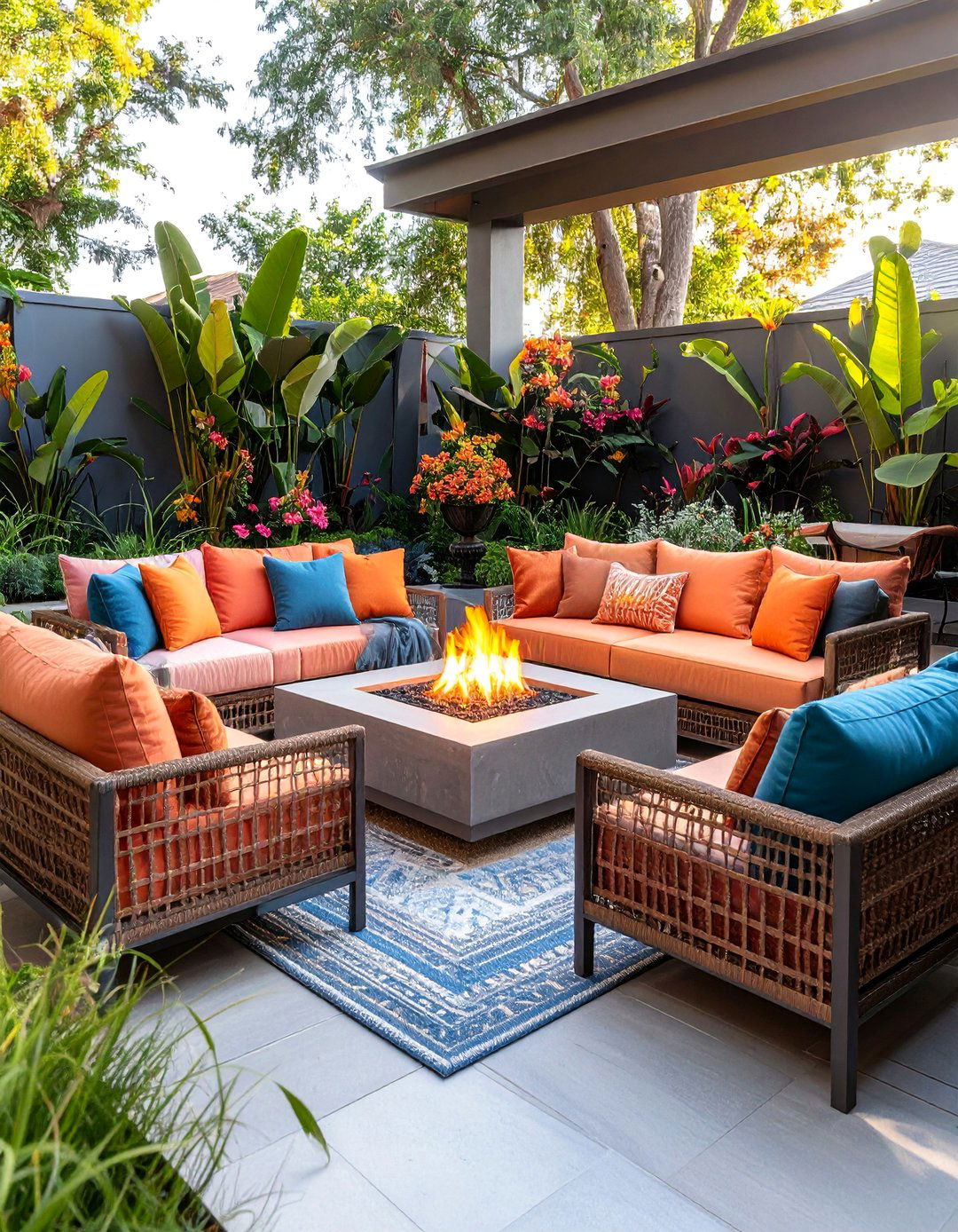 Modular Sectional Seating with Central Fire Feature - 25 Outdoor Seating Ideas