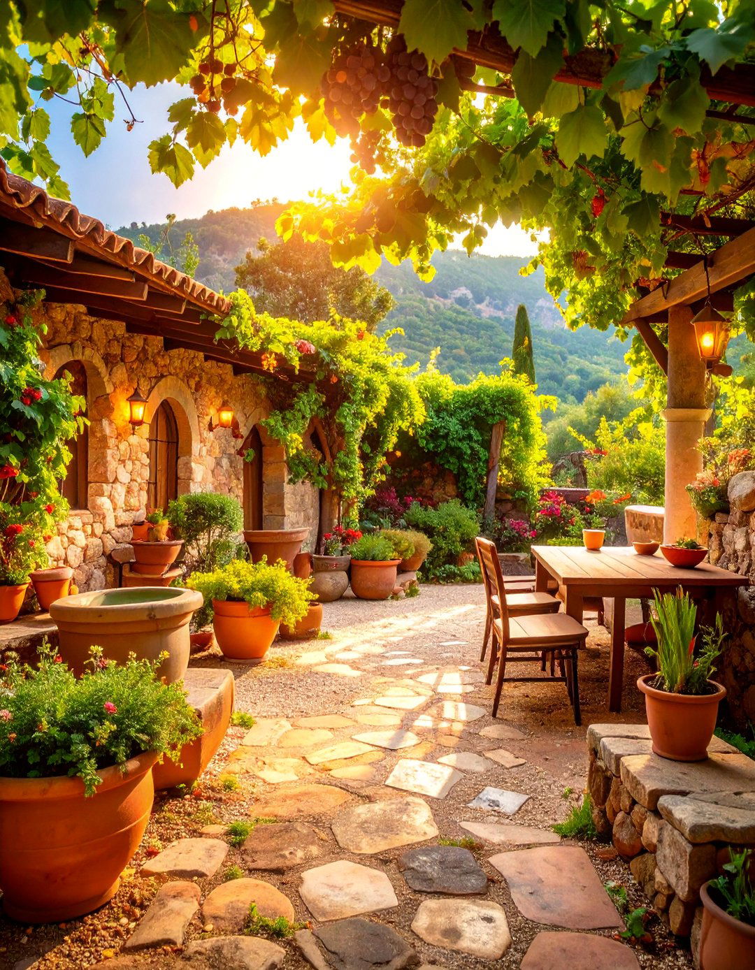 Monastery Vineyard Garden with Grape Arbors - 25 Greek Garden Ideas