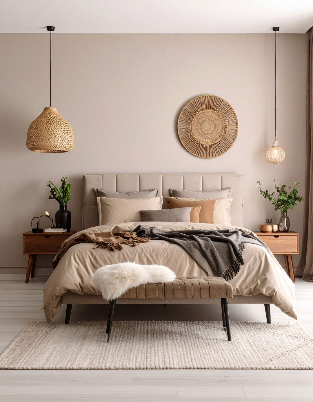 Monochromatic Bedroom with Tonal Variations - 25 Black and Beige Bedroom Design Ideas