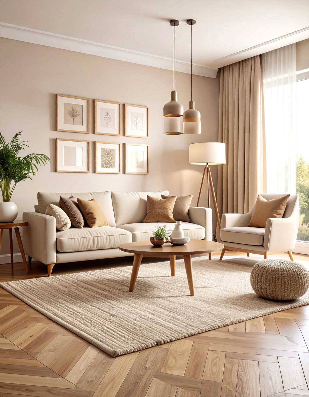 Monochromatic Beige Living Room with Textural Layers - 25 Beige Living Room Ideas