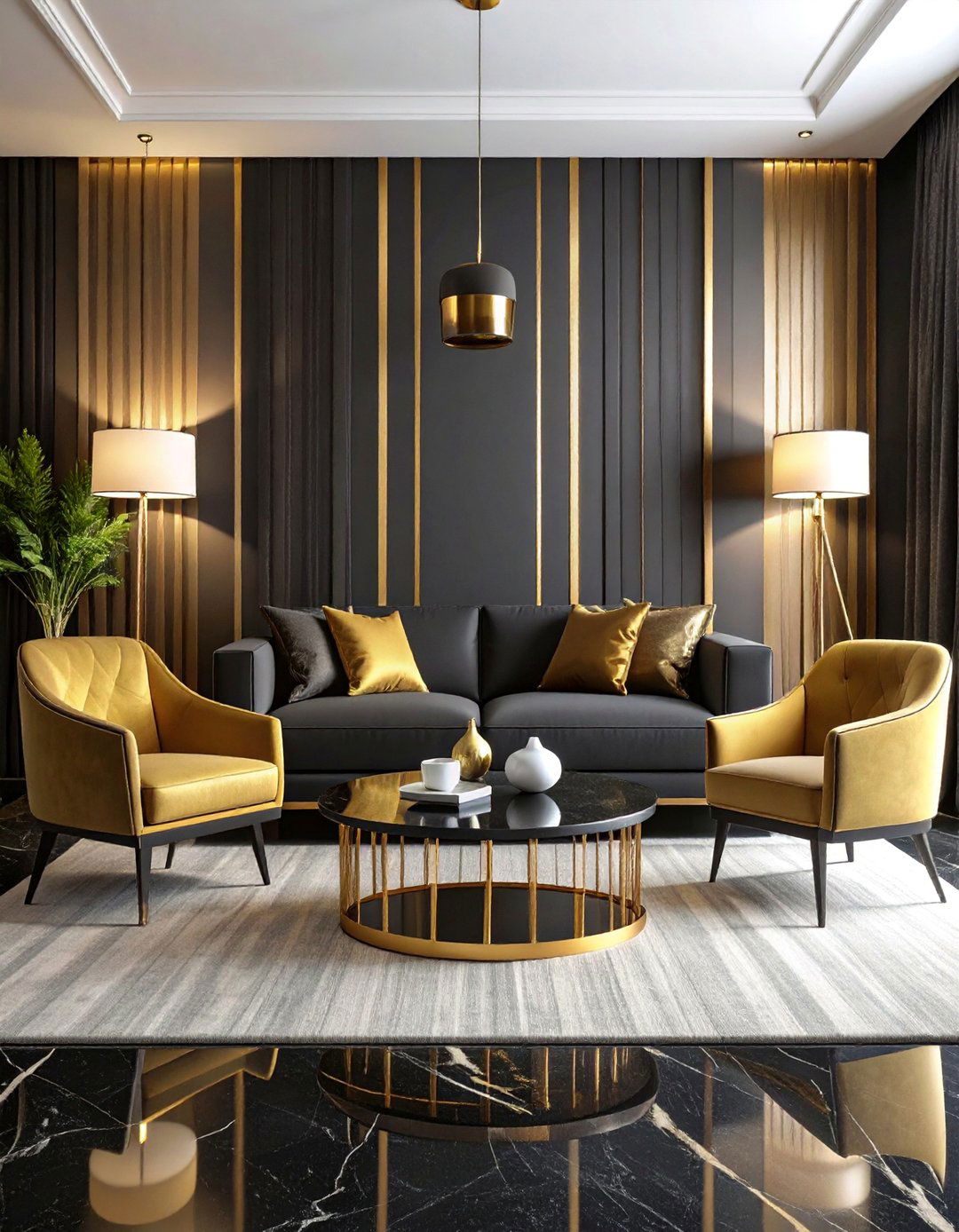 Monochromatic Black Gold Sophistication - 25 Black and Gold Living Room Ideas