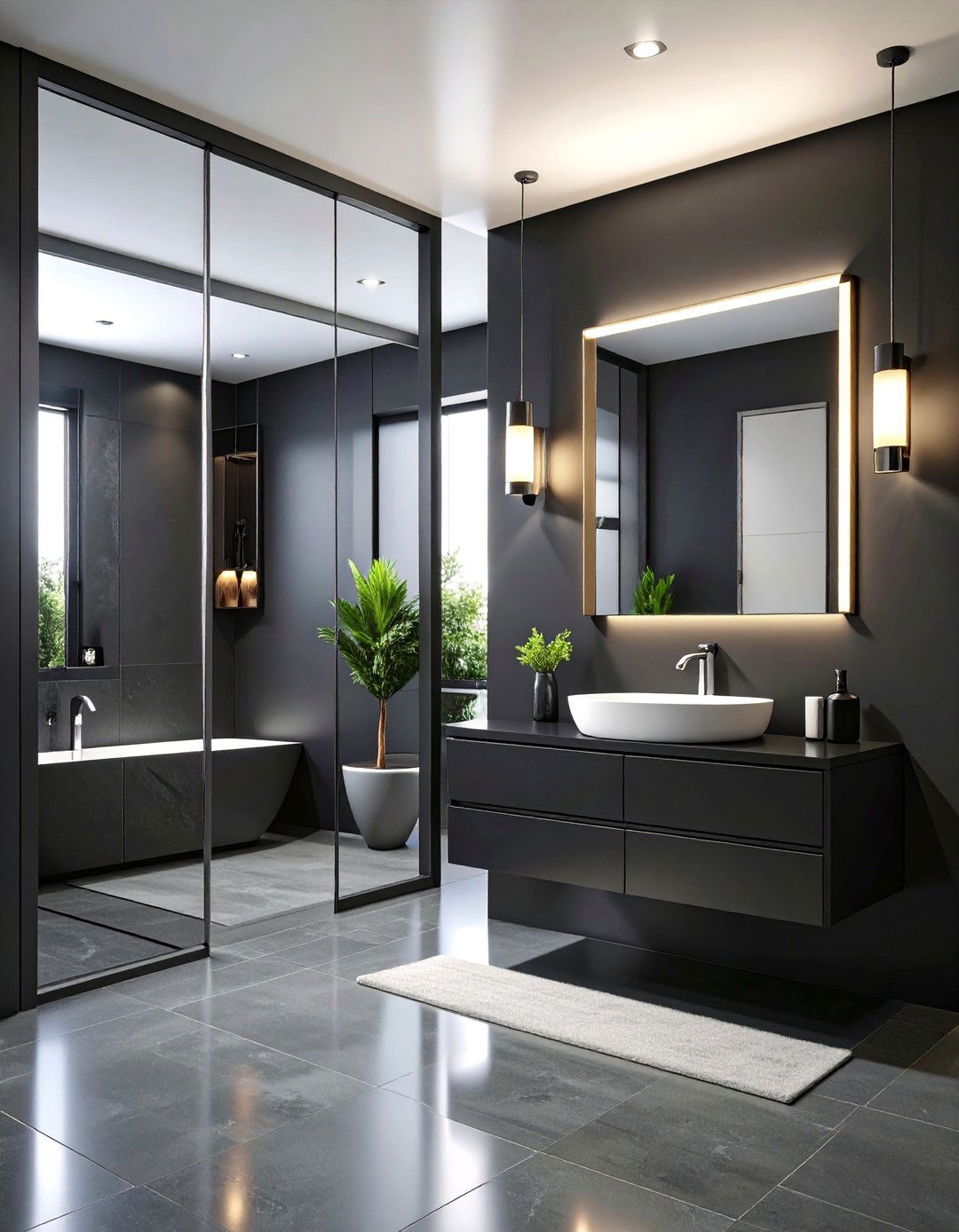 Monochromatic Black Modern Powder Room - 25 black powder room ideas
