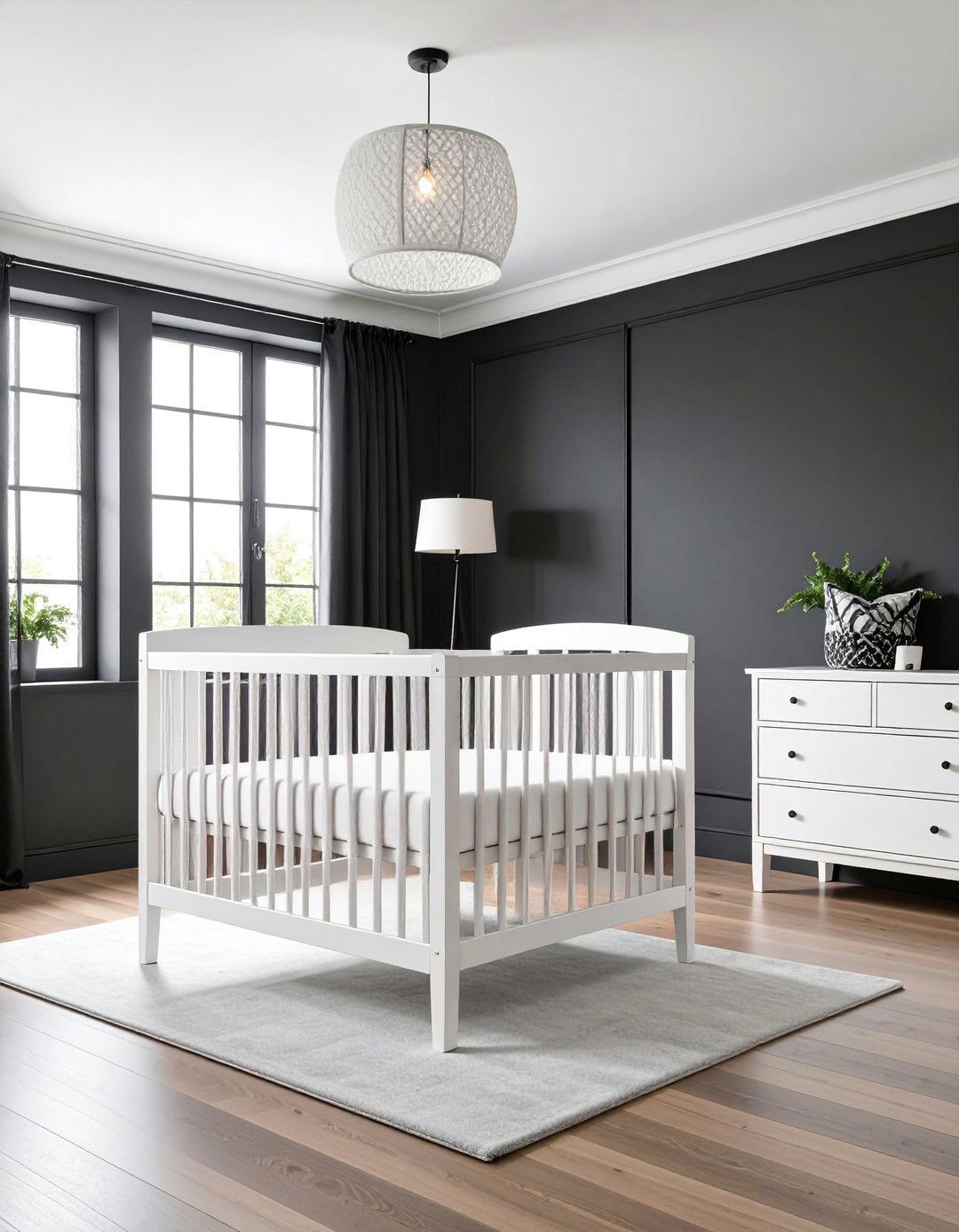 Monochromatic Black Nursery with White Crib - 25 Black Room Ideas