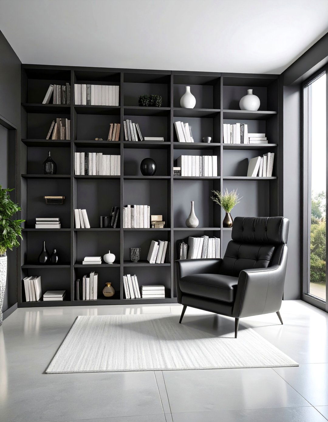 Monochromatic Black and White Bookshelf Style - 25 Bookshelf Decor Ideas