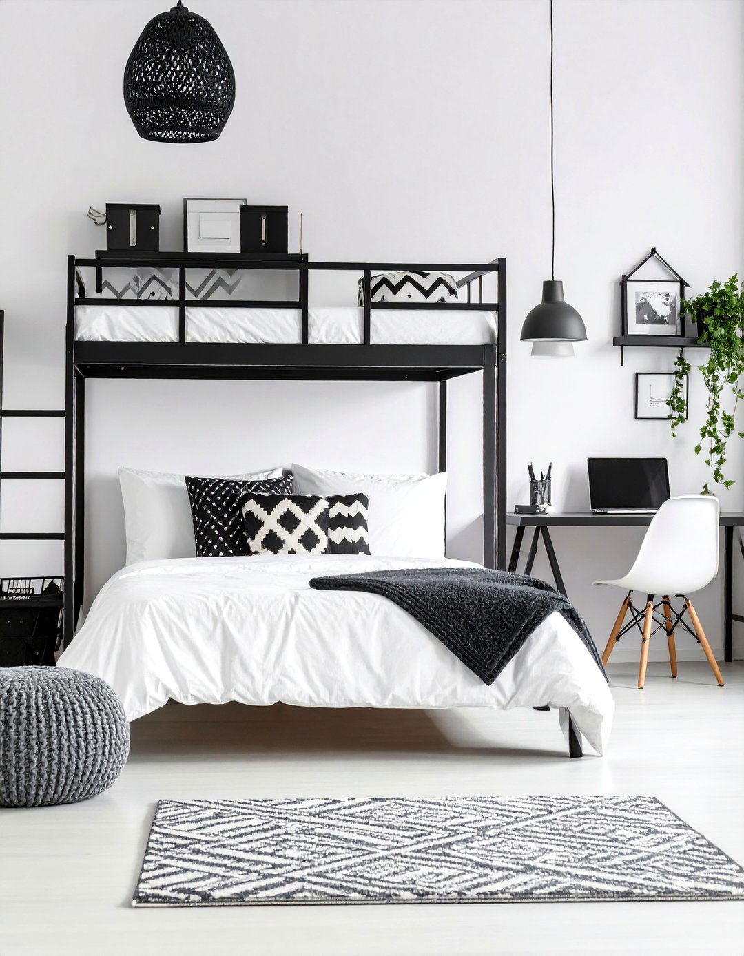 Monochromatic Black and White Dorm - 25 Minimalist Dorm Room Ideas