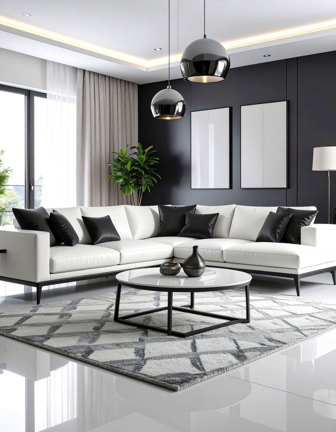 Monochromatic Black and White Precision - 25 Men's Living Room Ideas