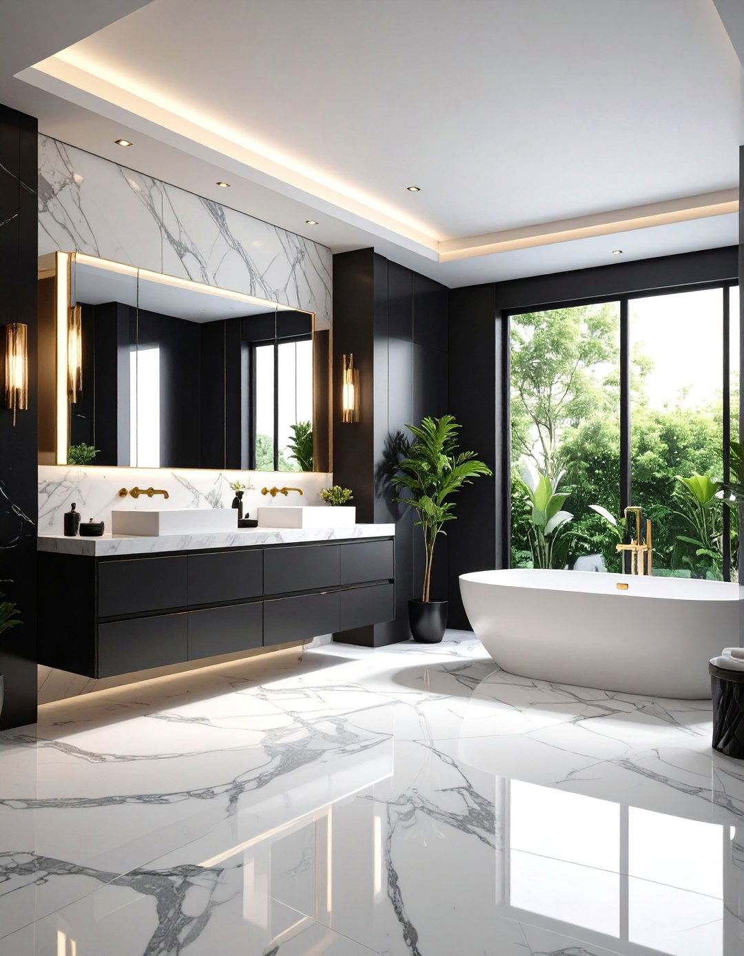Monochromatic Black and White Statement Design - 25 Primary Bathroom Ideas