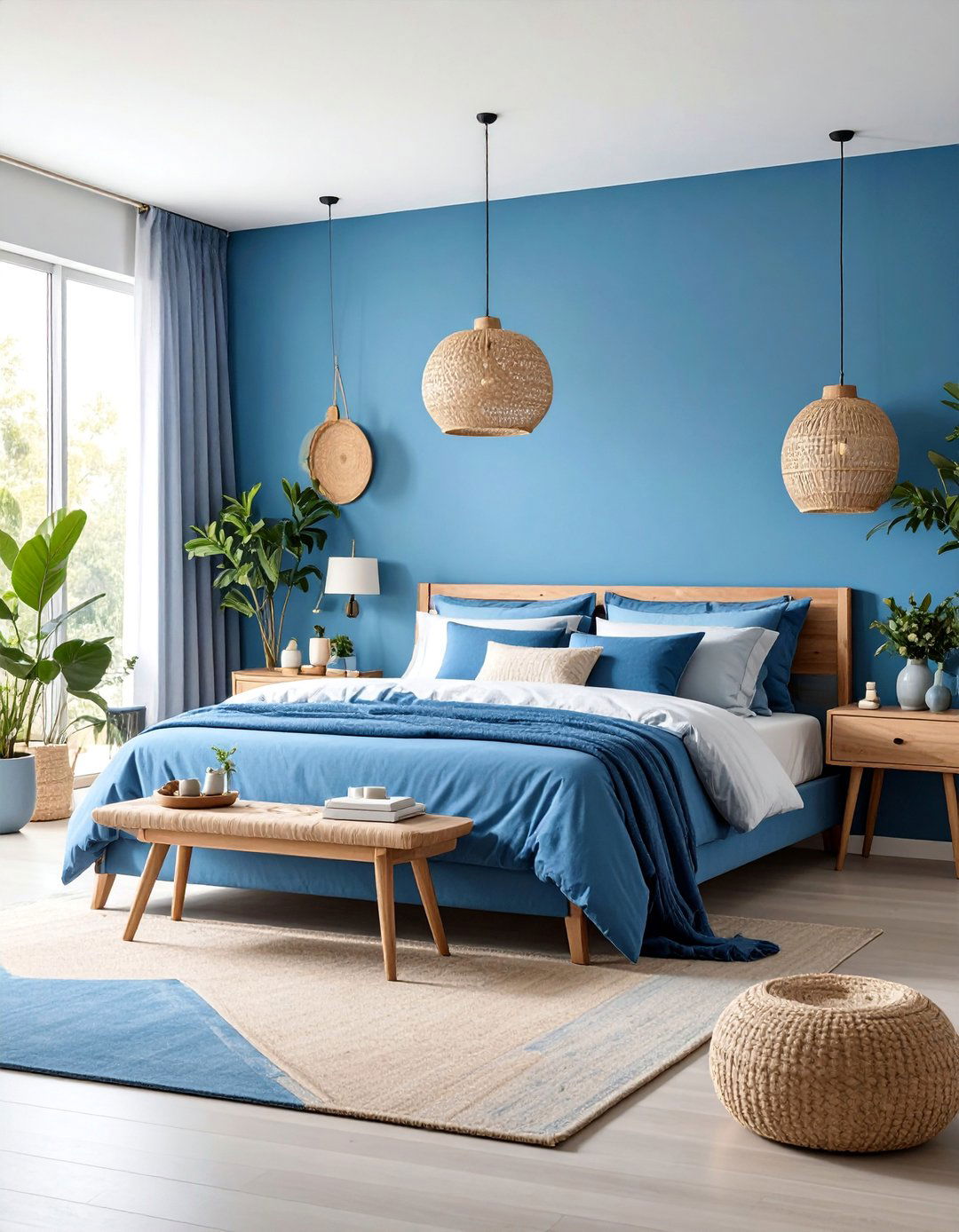 Monochromatic Blue Bedroom with Beige Accents - 25 blue and beige bedroom ideas