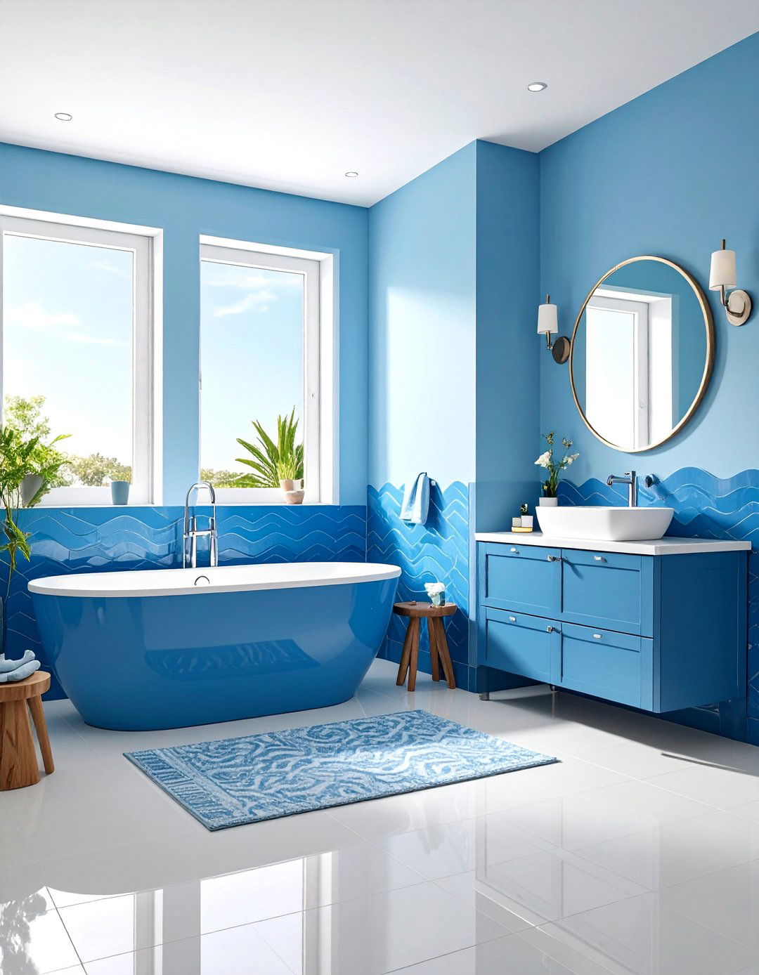 Monochromatic Blue Teen Bathroom with Ocean Vibes - 25 Teen Bathroom Ideas