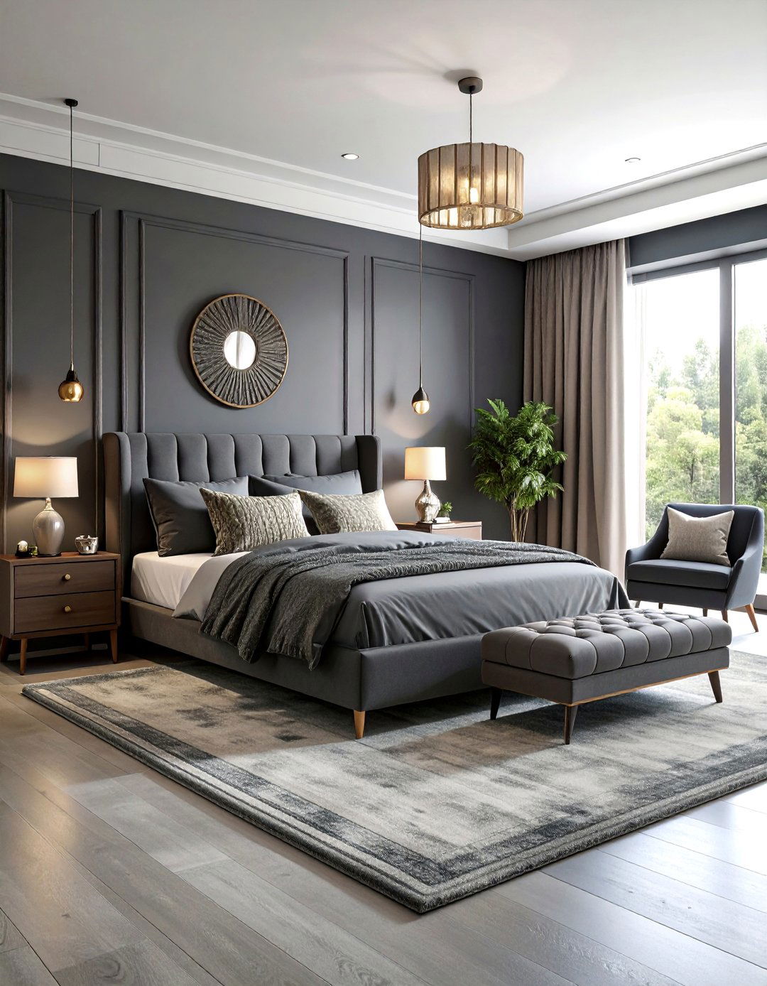 Monochromatic Charcoal Bedroom with Varied Textures - 25 Charcoal Bedroom Ideas
