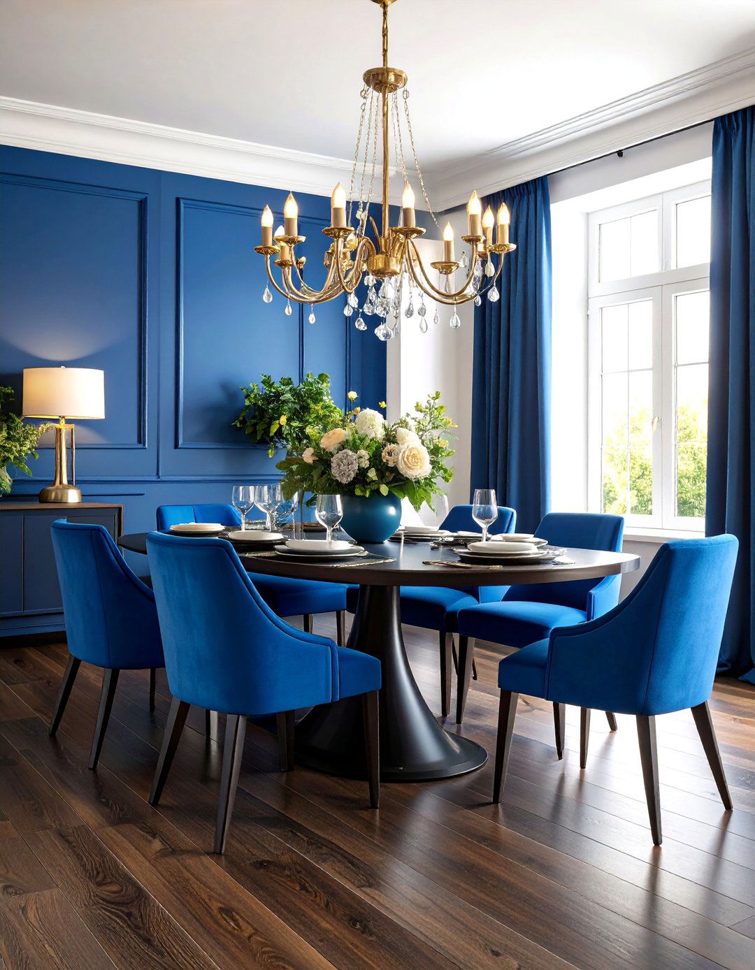 Monochromatic Dark Wood Floor Dining Room with Single Color Schemes - 25 dark wood floor dining room ideas