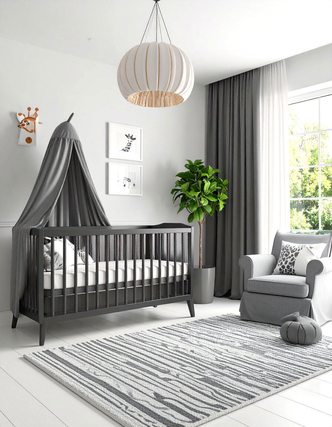 Monochromatic Giraffe Nursery with Black White and Gray Palette - 25 Giraffe Nursery Ideas
