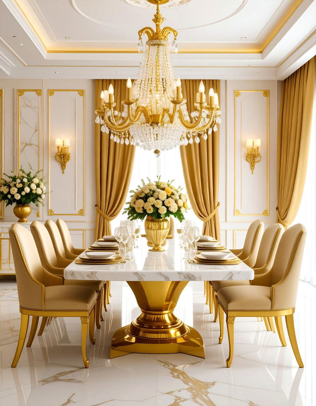 Monochromatic Gold Elegance - 25 Glam Dining Room Ideas