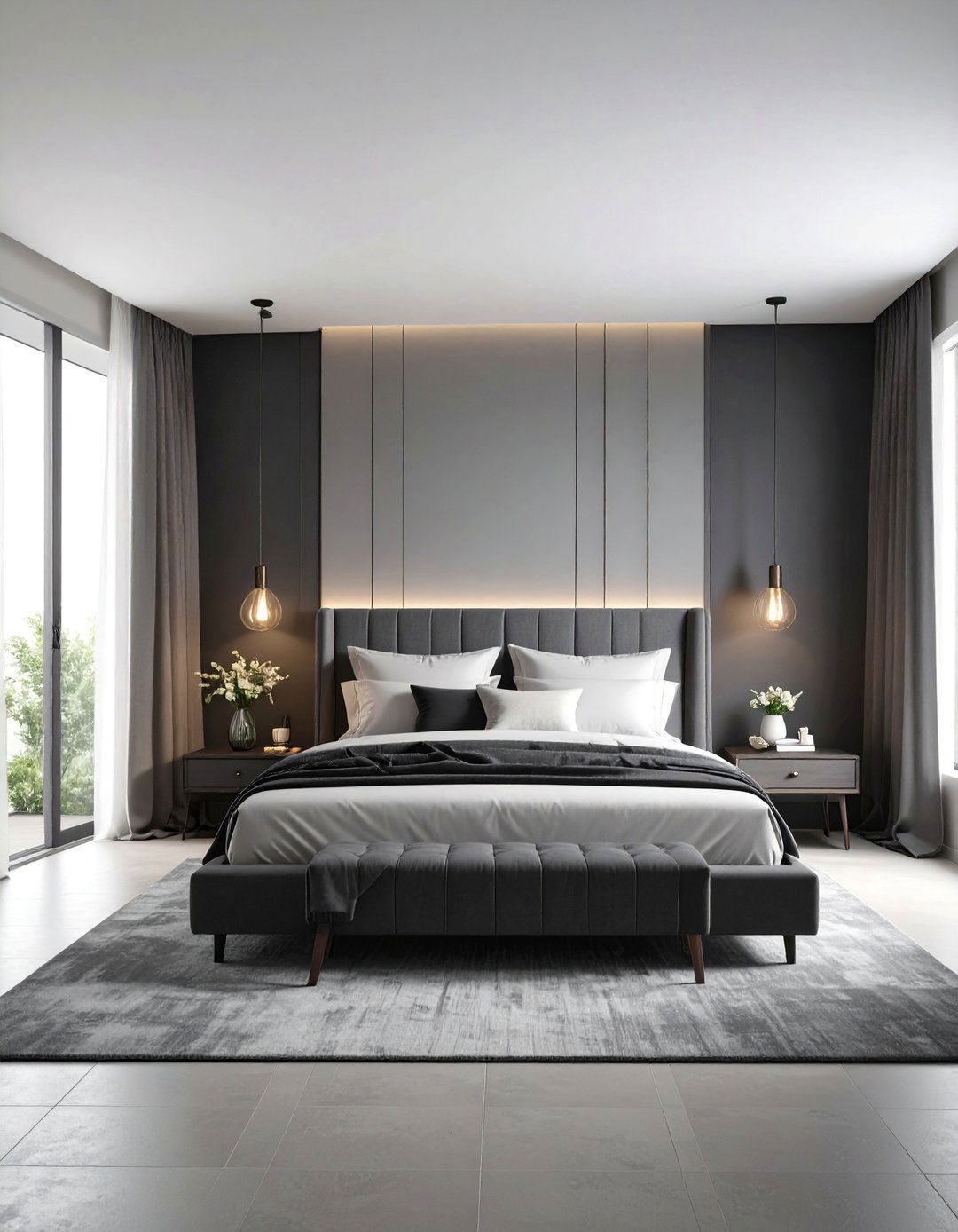 Monochromatic Gradient Black and White Bedroom - 25 Black and White Bedroom Ideas
