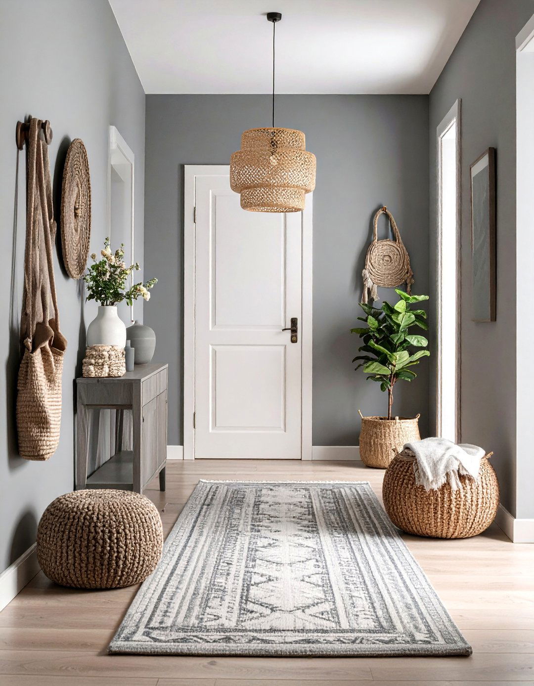 Monochromatic Gray Hallway with Textural Interest - 25 Narrow Hallway Ideas