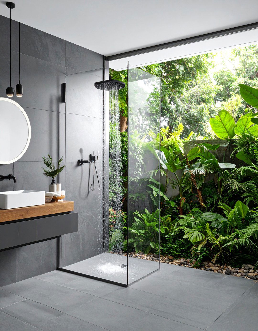 Monochromatic Gray Scale Design - 25 Walk-in Shower Tile Ideas