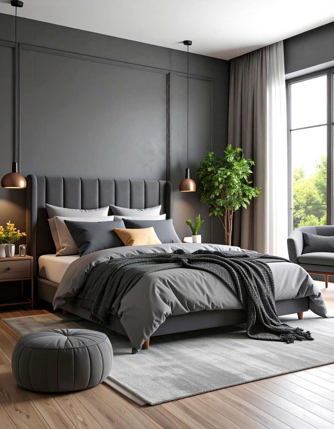 Monochromatic Gray Scandinavian Bedroom with Tonal Variations - 25 Scandinavian Bedroom Ideas
