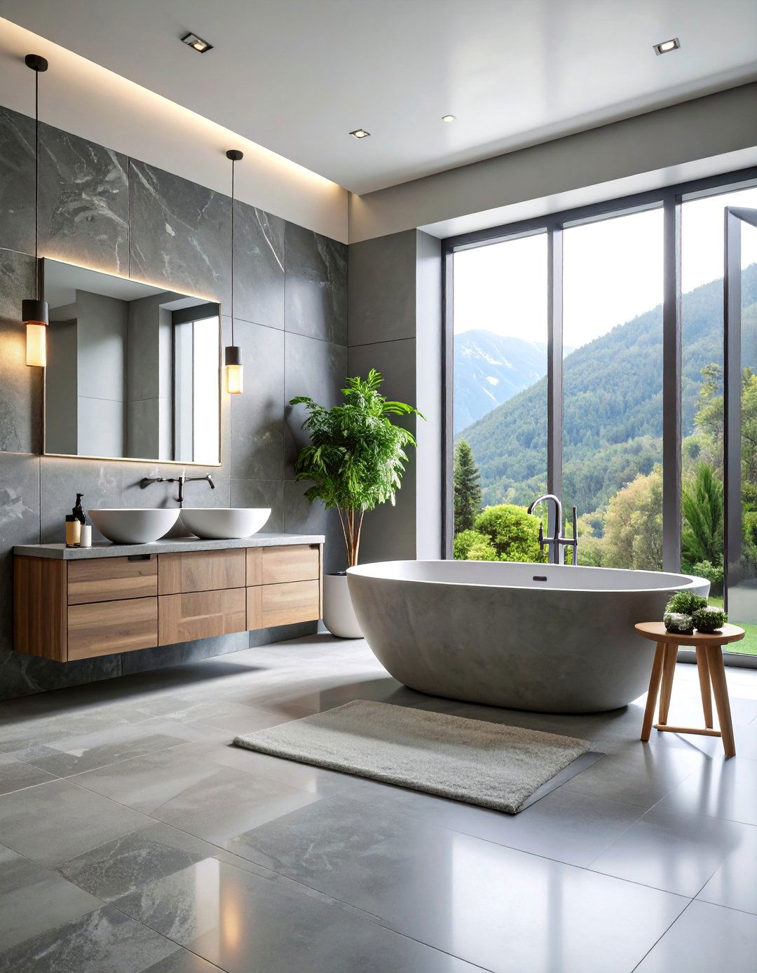 Monochromatic Gray Spa with Multiple Textures - 25 Large Bathroom Ideas