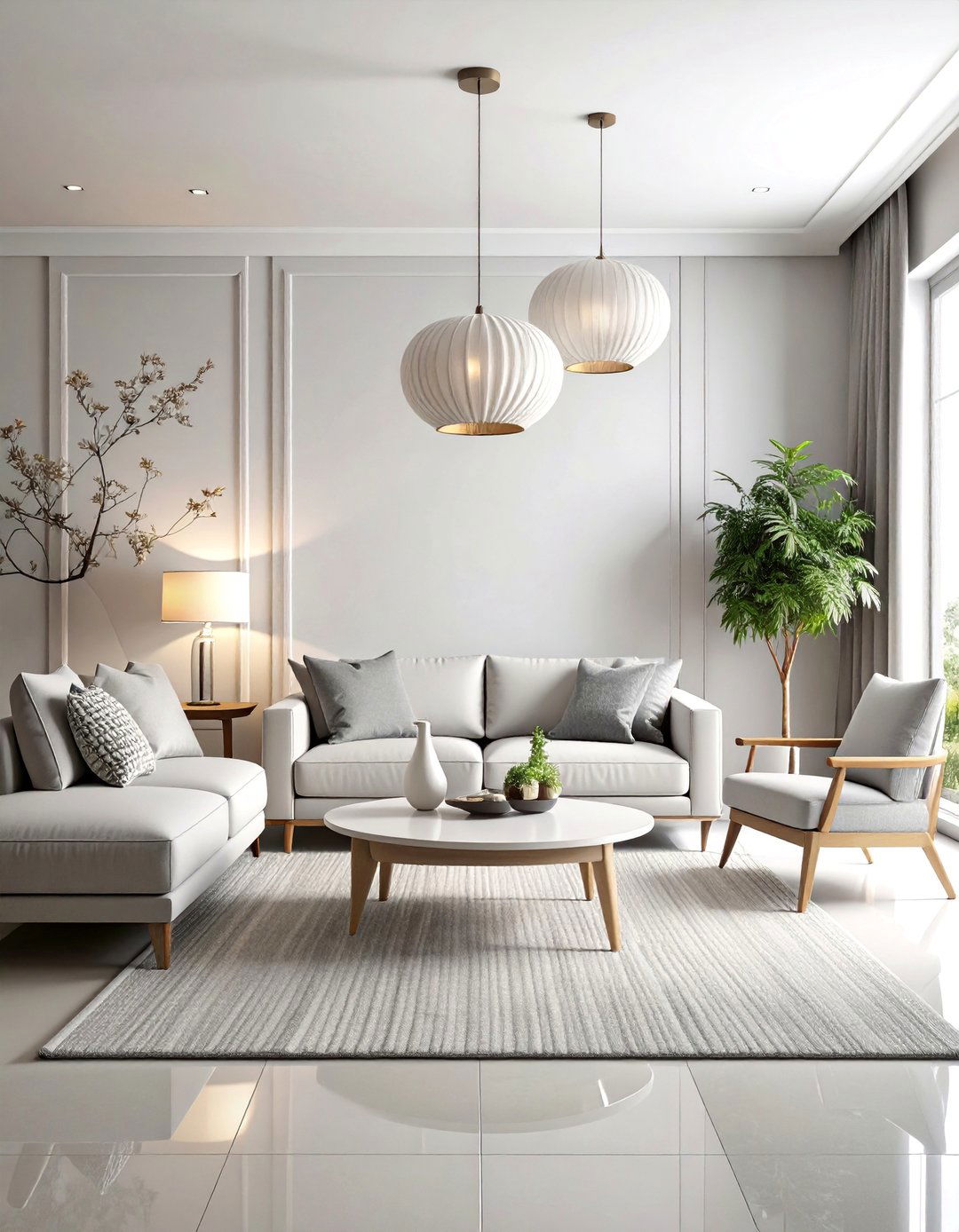 Monochromatic Gray and White Living Room - 25 Chinoiserie Living Room Ideas