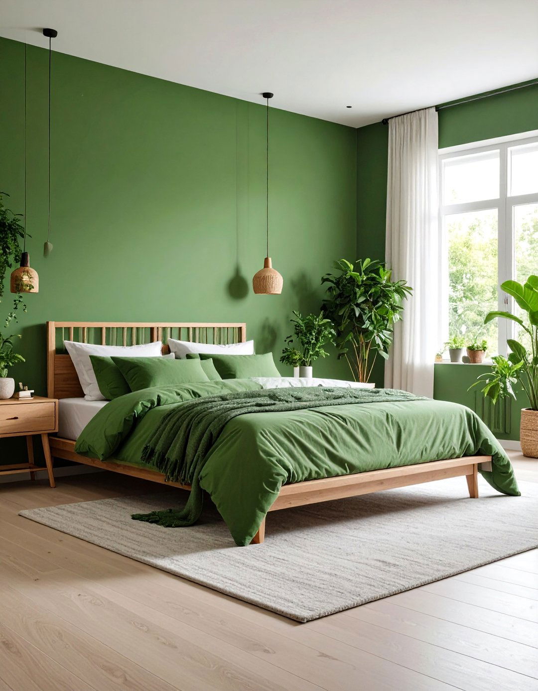 Monochromatic Green Bedroom with Varied Textures - 25 Colorful Room Ideas