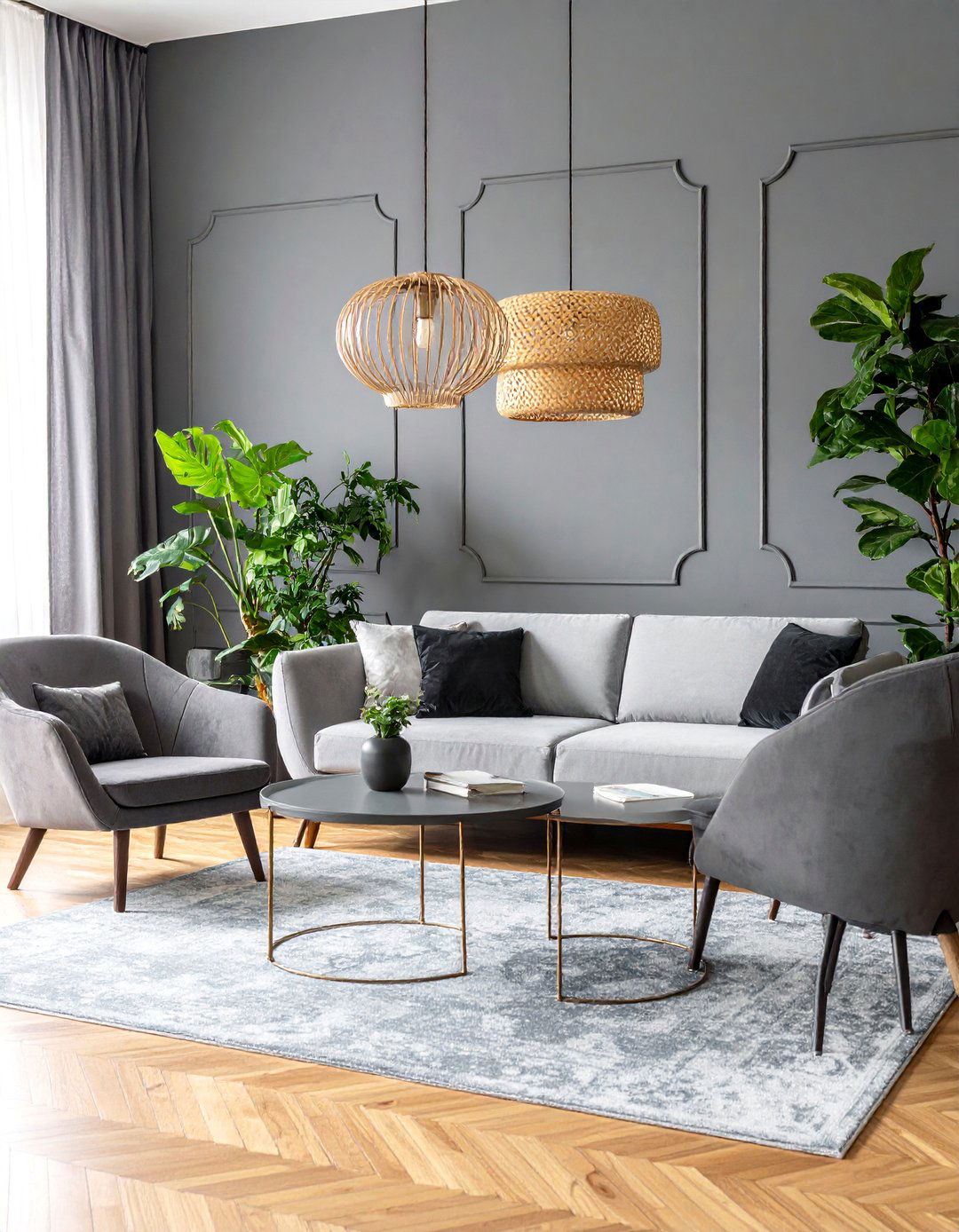 Monochromatic Grey Living Room with Tonal Variations - 25 living room grey walls black trim