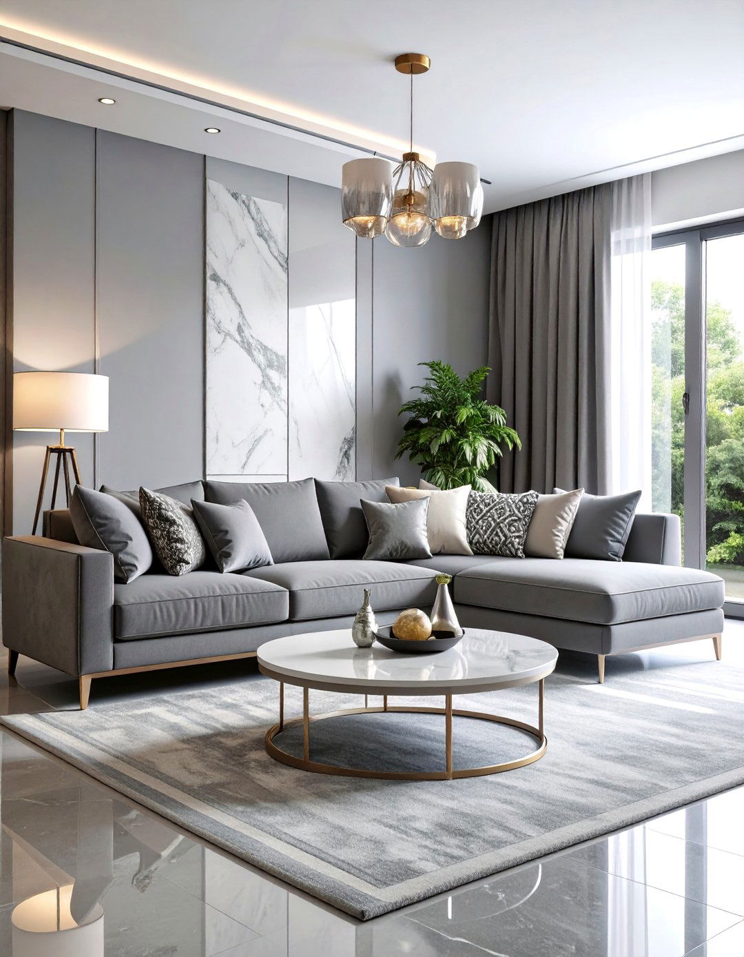 Monochromatic Grey Sectional with Tonal Layers - 25 Grey Sectional Living Room Ideas