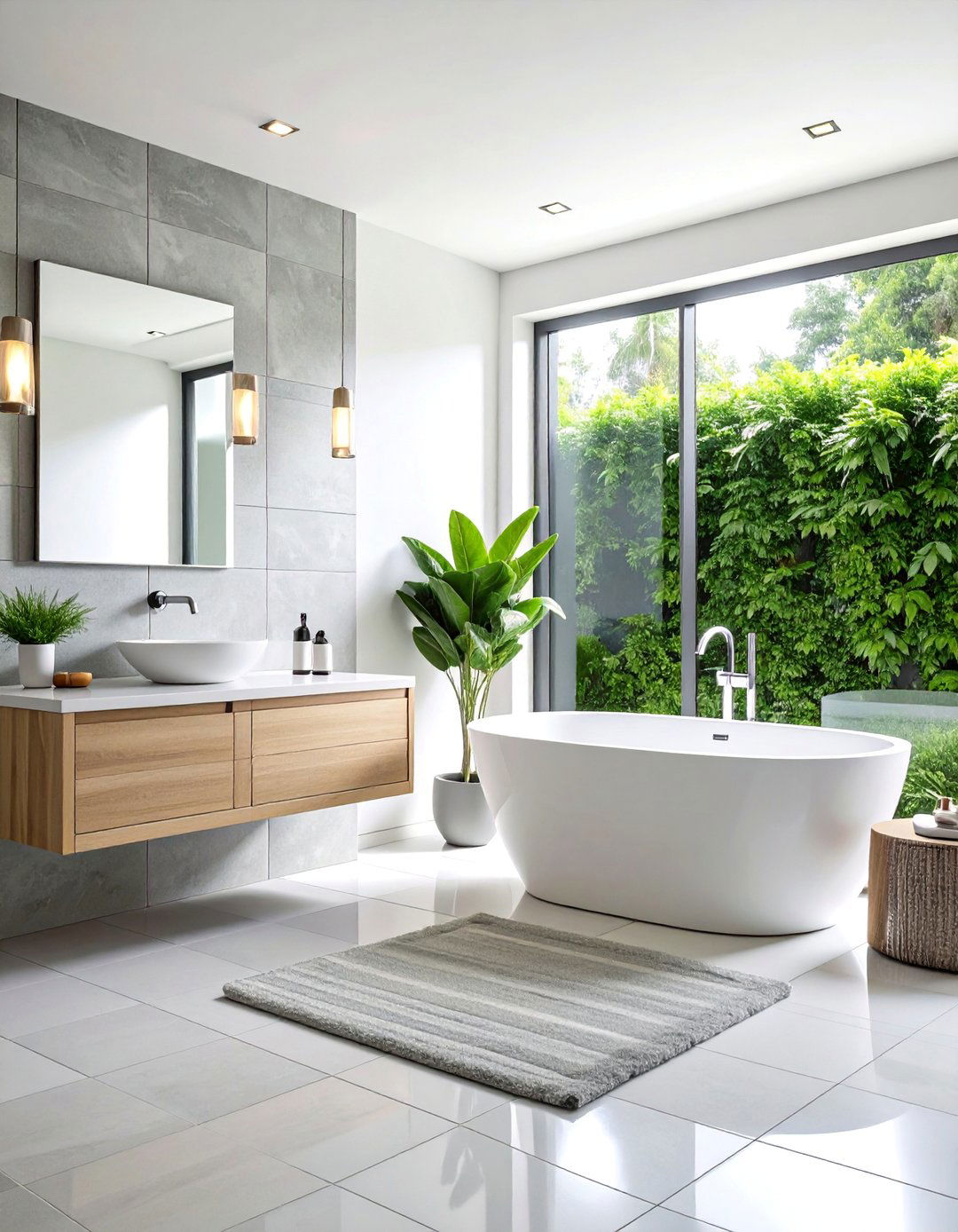 Monochromatic Grey Tile Sanctuary - 25 Grey Tile Bathroom Ideas