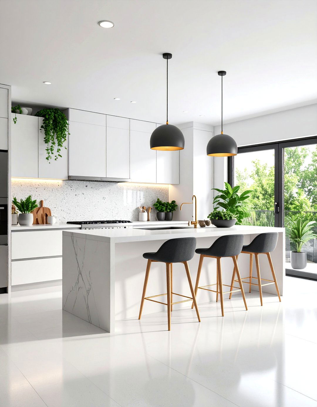 Monochromatic Kitchen Diner with Textural Interest - 25 Kitchen Diner Ideas