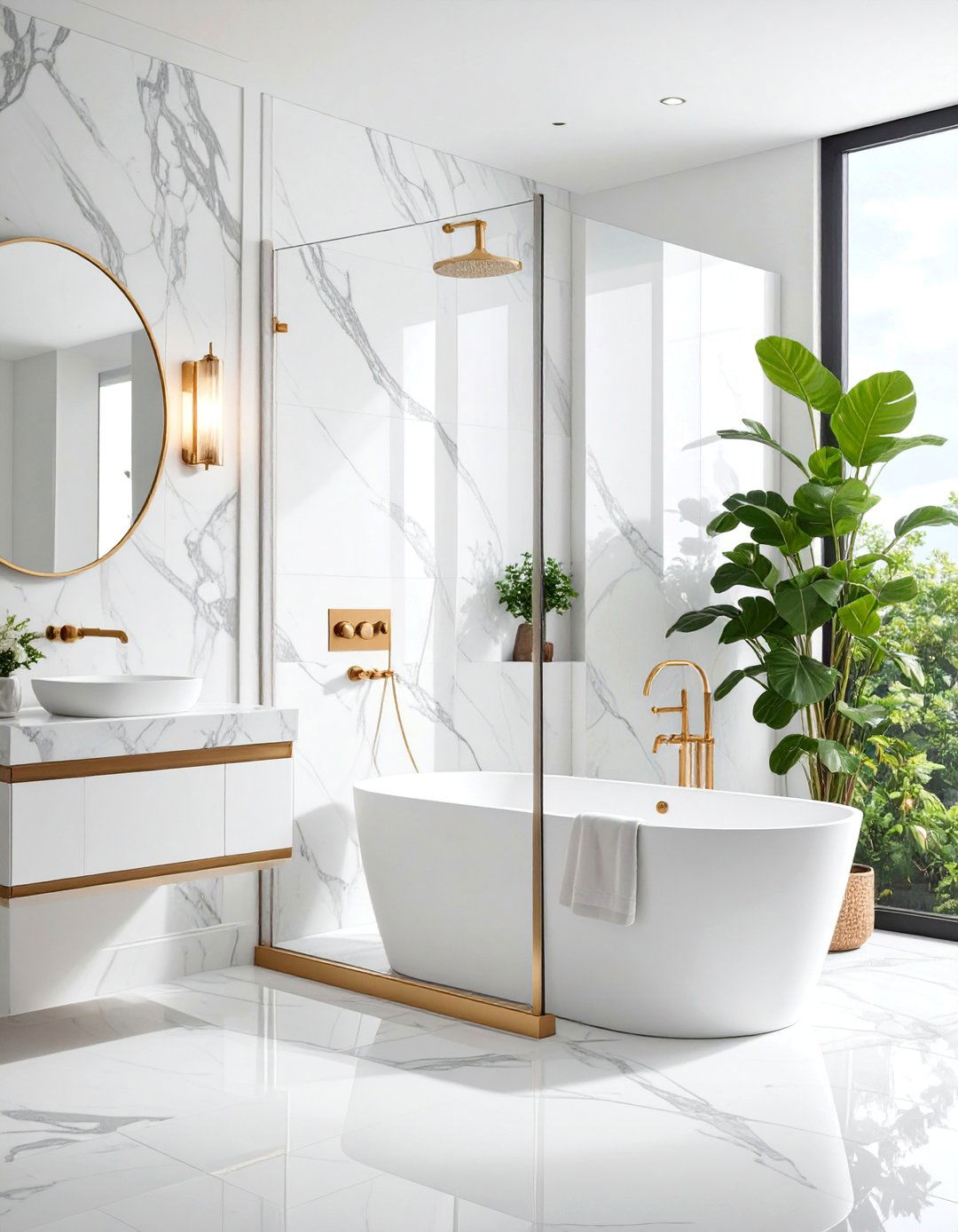 Monochromatic Marble Elegance - 25 Doorless Walk In Shower Ideas