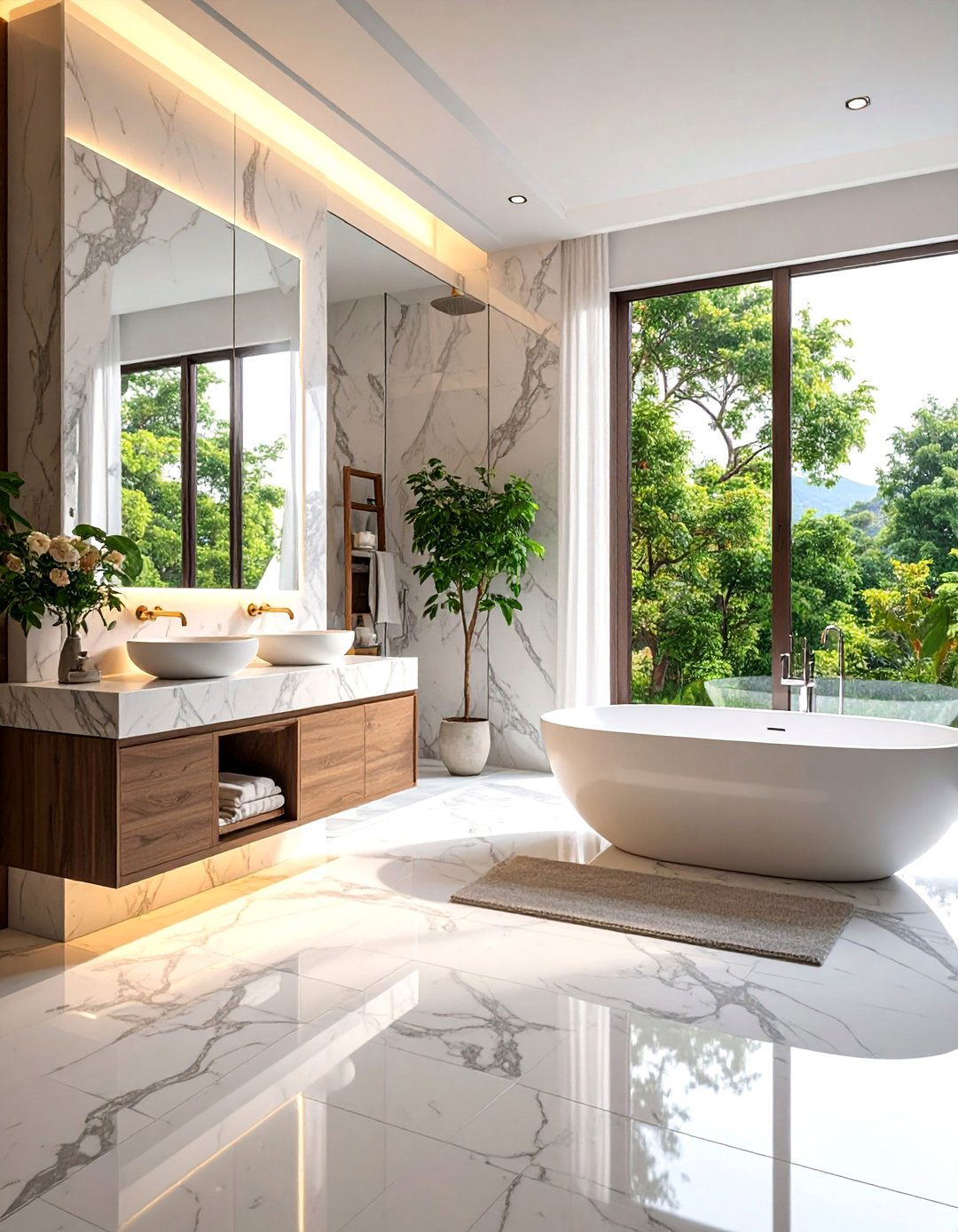 Monochromatic Marble Luxury Suite - 25 Ensuite Bathroom Ideas