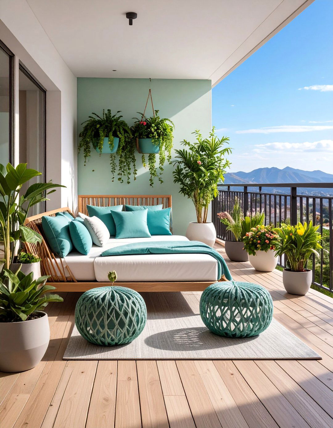 Monochromatic Modern Bedroom Balcony with Geometric Design - 25 Bedroom Balcony Ideas