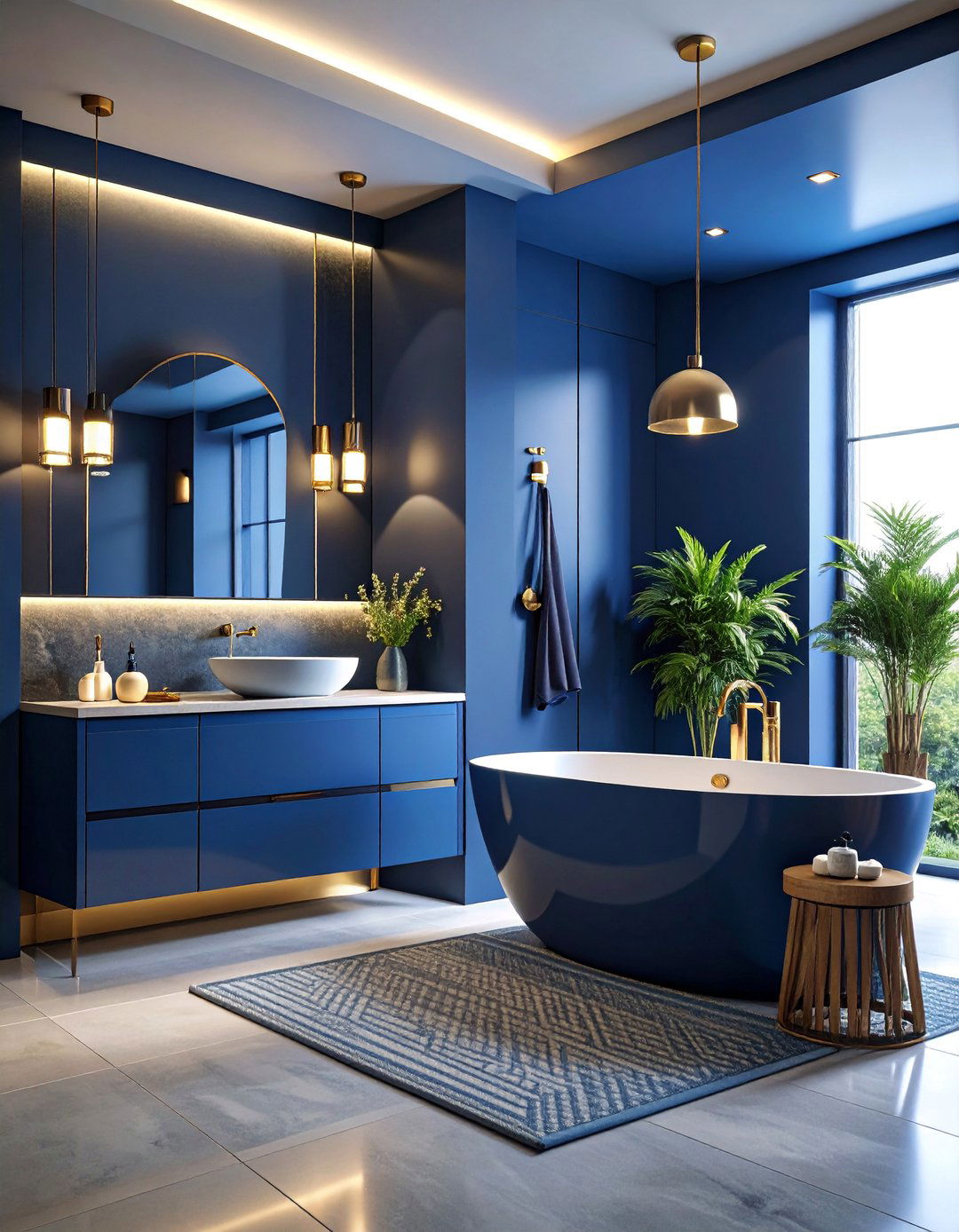 Monochromatic Navy Blue Bathroom Suite - 25 Navy Blue Bathroom Ideas