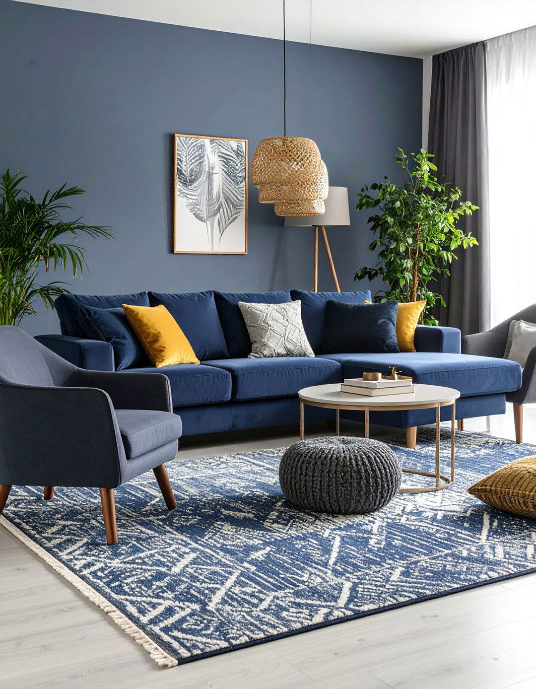 Monochromatic Navy and Grey Layered Living Room - 25 Navy Blue and Grey Living Room Ideas