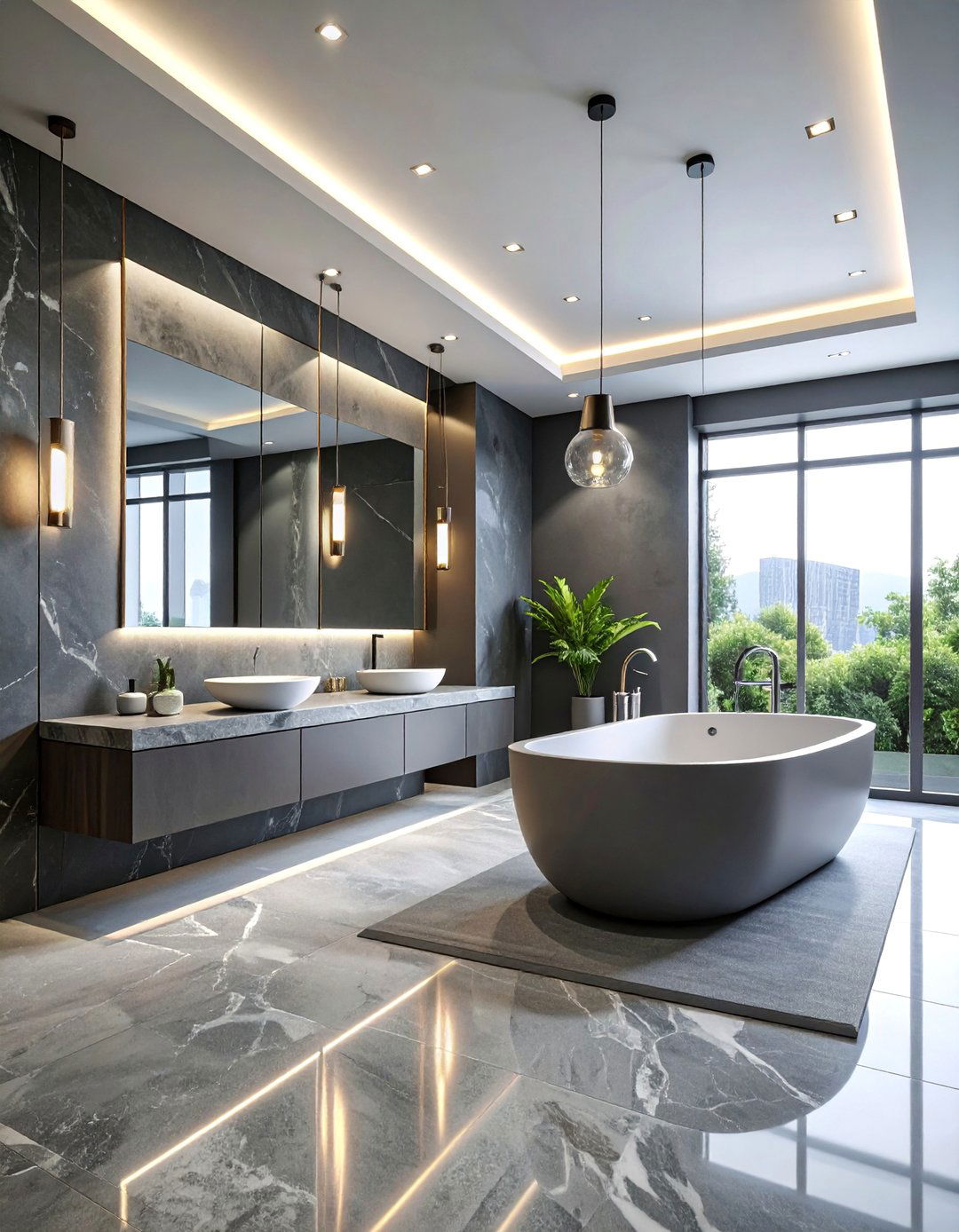 Monochromatic Office Bathroom in Gray Tones - 25 Office Bathroom Ideas
