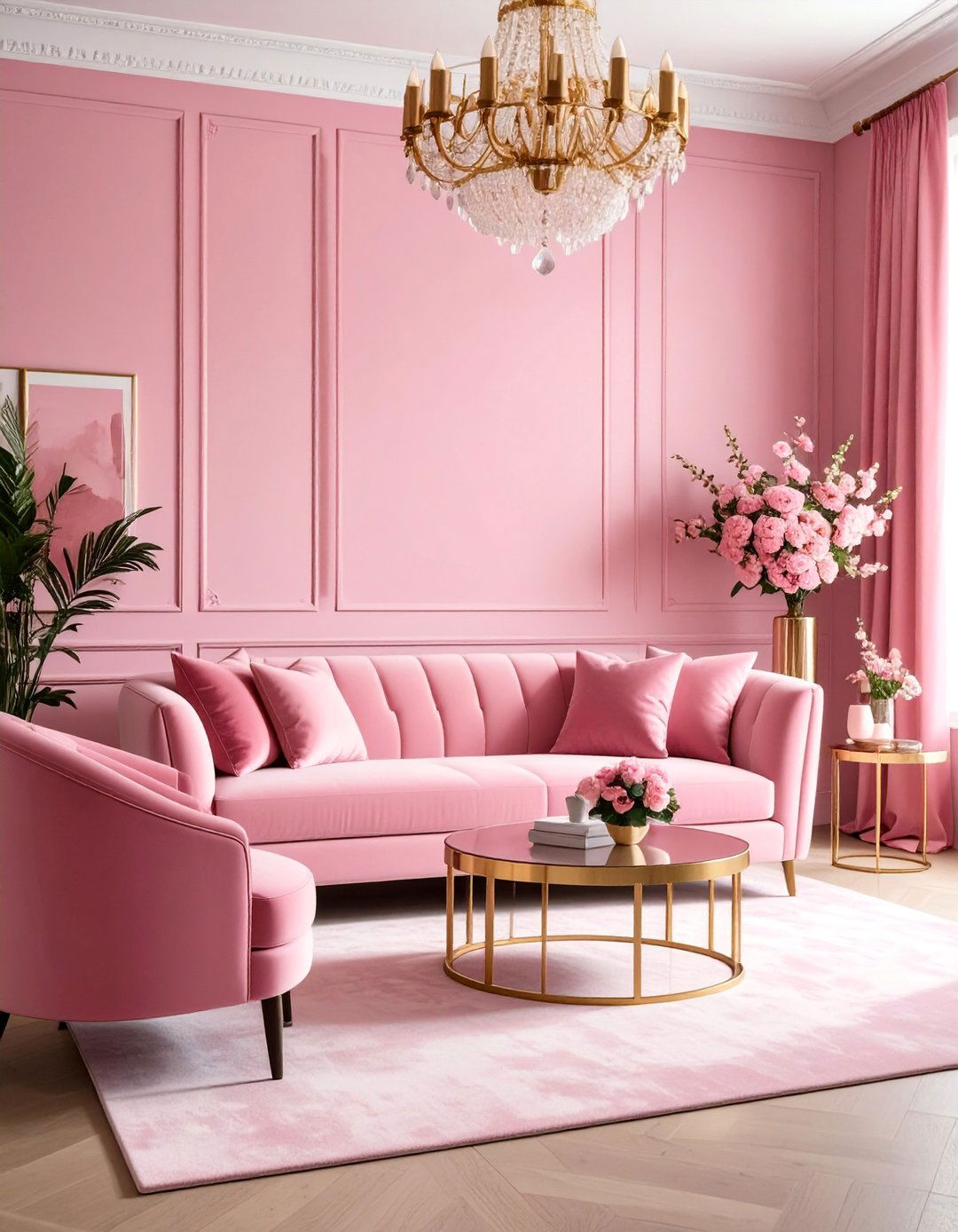 Monochromatic Pink Living Room with Tonal Variations - 25 Pink Living Room Ideas