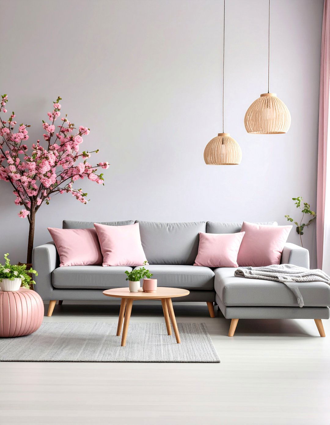 Monochromatic Pink and Grey Tonal Living Room - 25 Pink and Grey Living Room Ideas