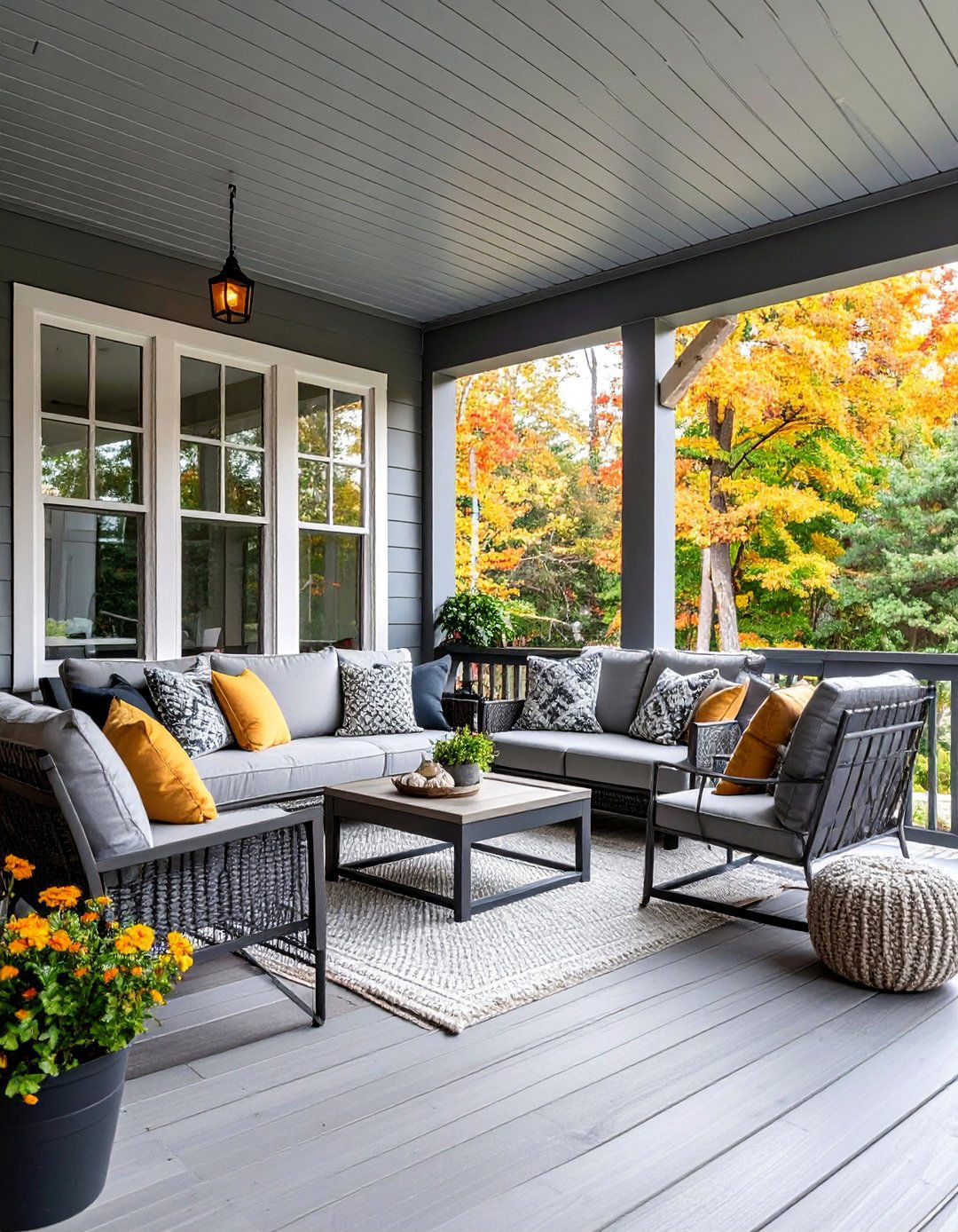 Monochromatic Screened Porch with Gray Color Scheme - 25 Screened-in Porch Ideas