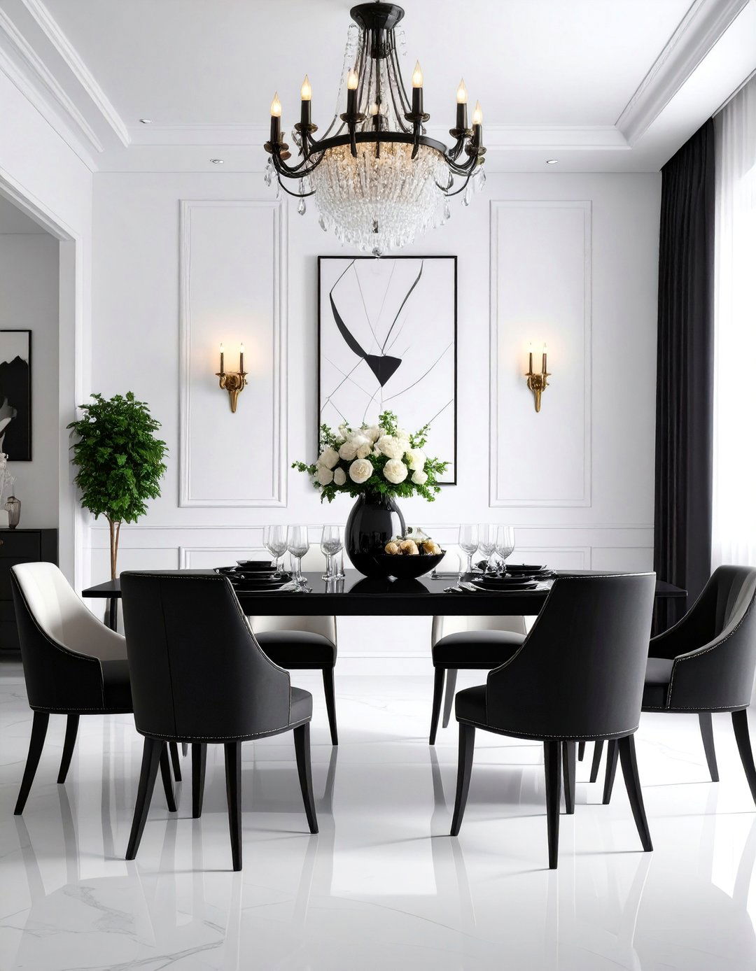 Monochromatic Sophistication in Black and White - 25 Luxury Dining Room Ideas