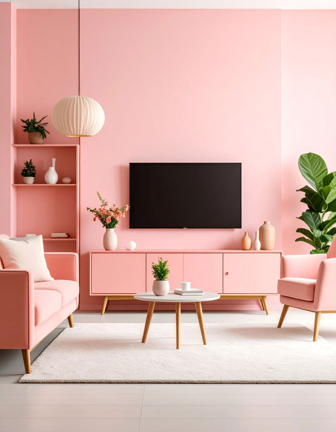 Monochromatic TV Lounge with Textural Elements - 25 Small Living Room Ideas With Tv