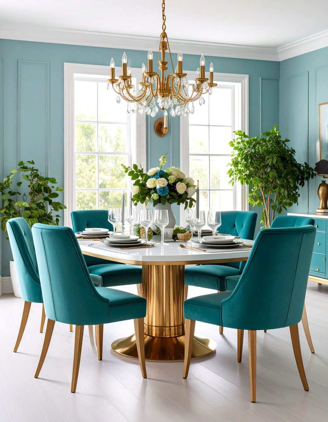Monochromatic Teal Dining Suite - 25 Teal Dining Room Ideas