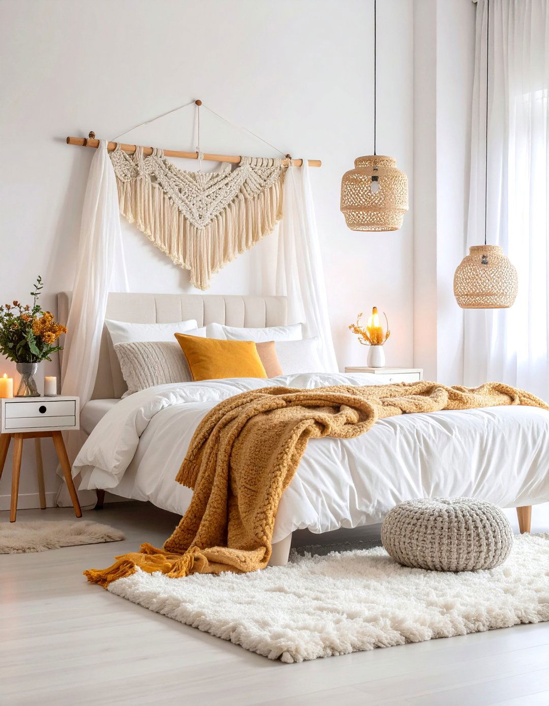 Monochromatic White Bedroom with Textural Layers - 25 Relaxing Bedroom Ideas