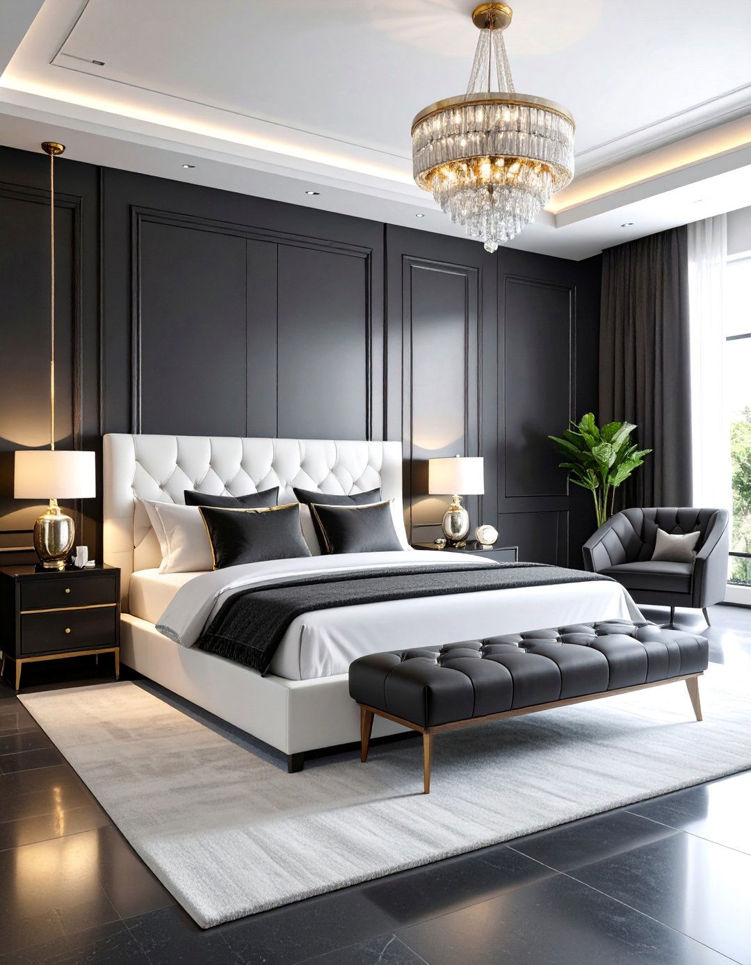Monochrome Black and White Bedroom - 25 Men's Bedroom Ideas