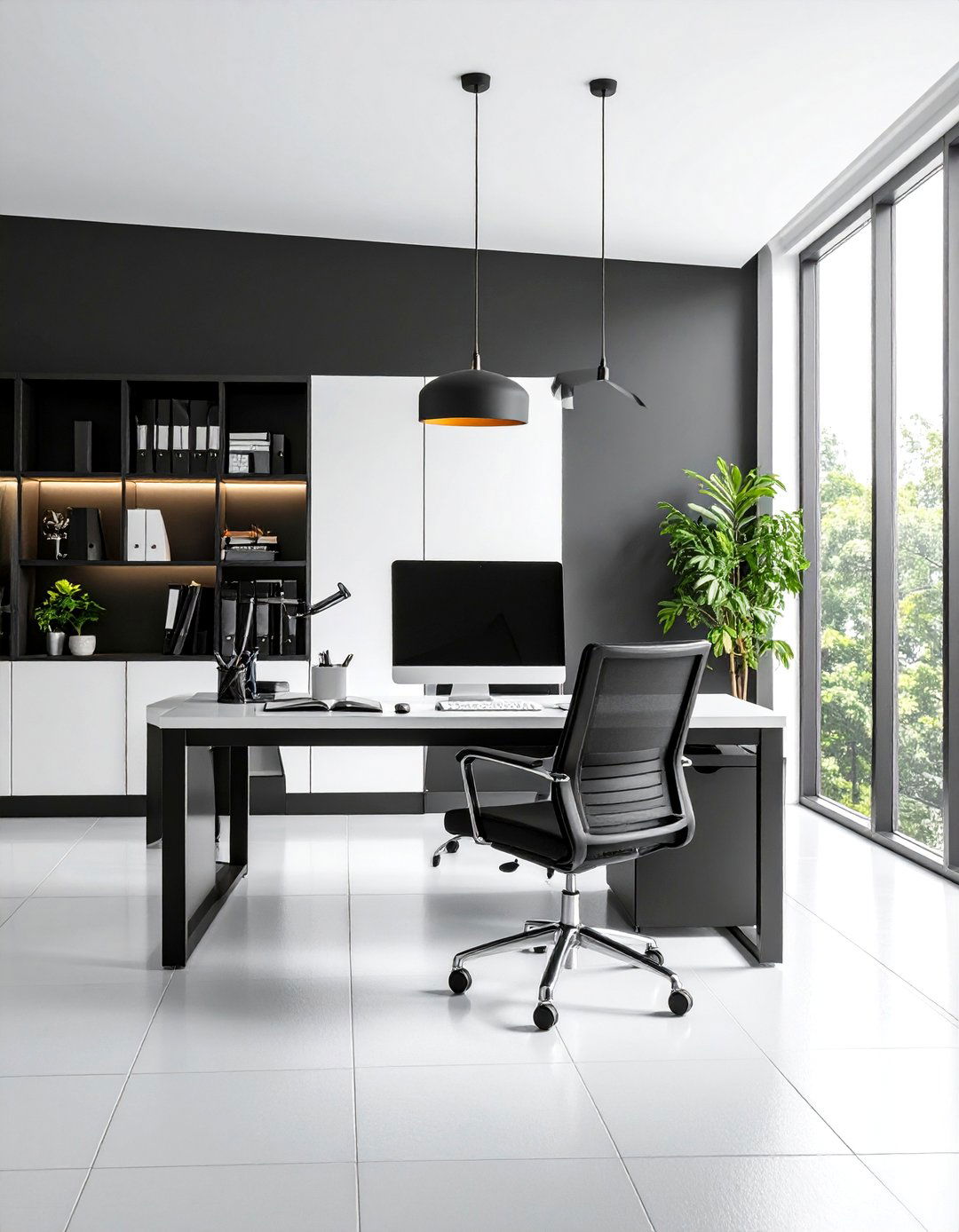 Monochrome Black and White Desk Design - 25 Desk Decor Ideas
