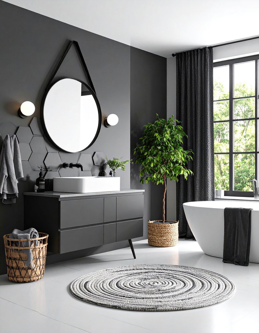 Monochrome Black and White Dorm Bathroom Drama - 25 Dorm Bathroom Ideas