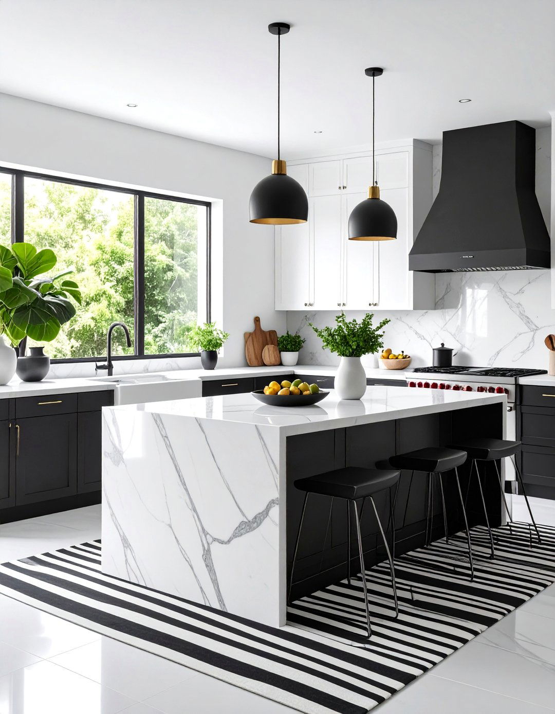Monochrome Black and White Kitchen Island Centerpiece - 25 Kitchen Island Centerpiece Ideas