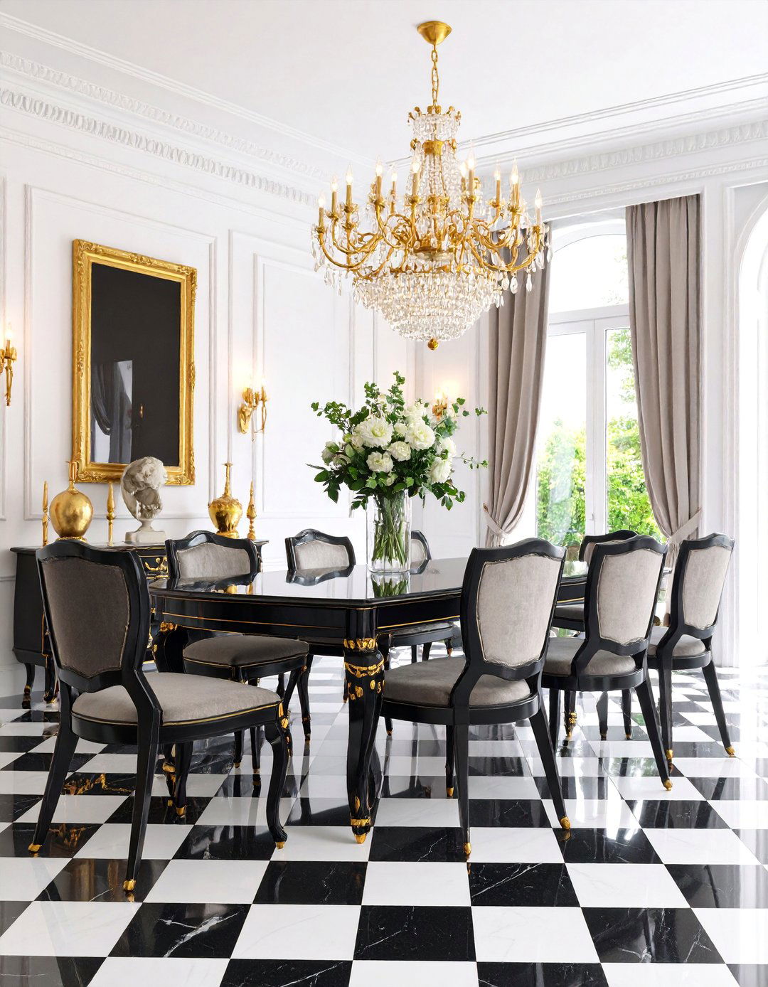 Monochrome Black and White Parisian Dining Room - 25 Parisian Dining Room Ideas
