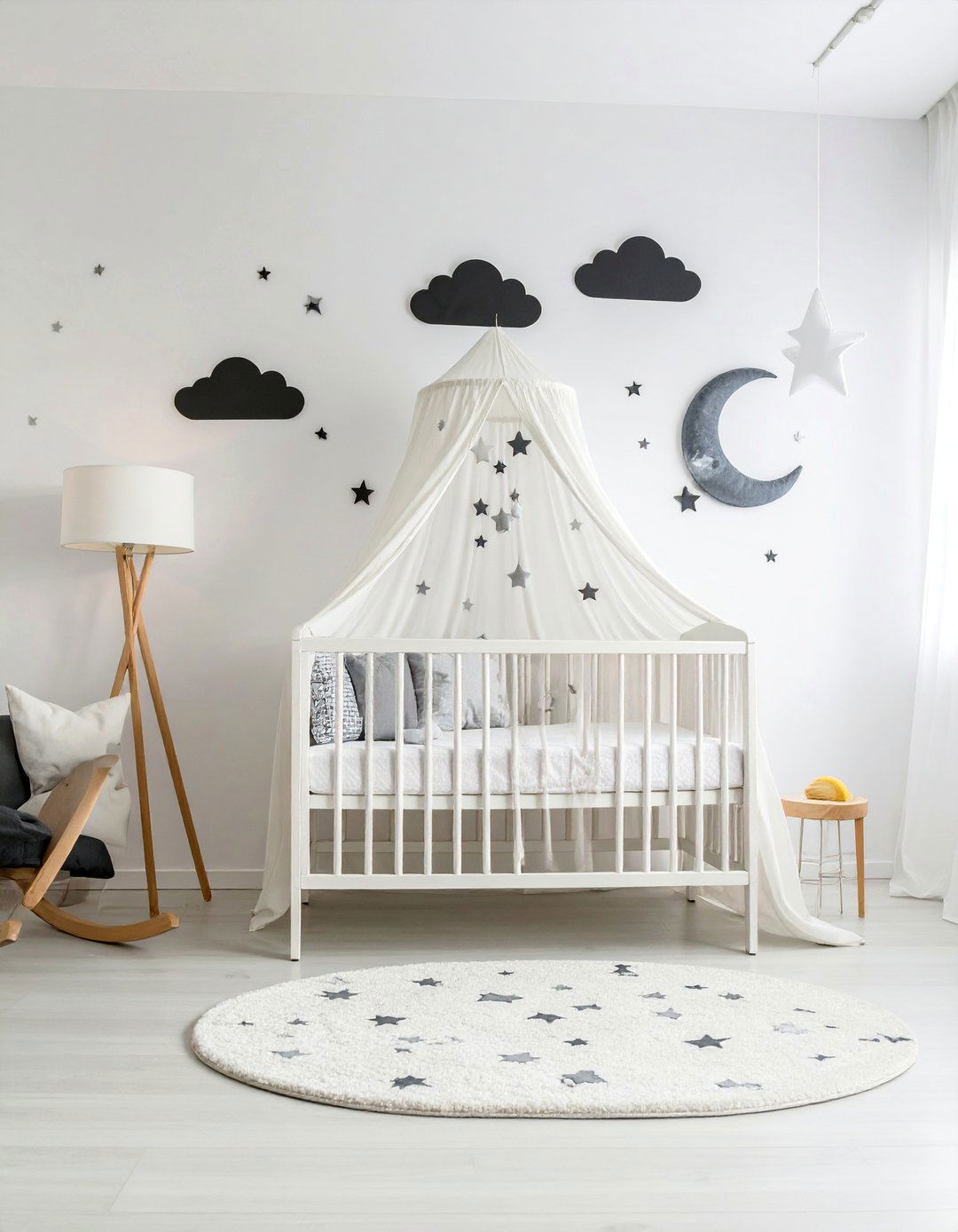 Monochrome Cloud and Star Nursery Design - 25 Black and White Nursery Ideas