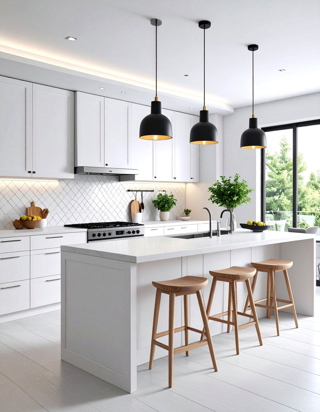 Monochrome Japanese Kitchen with Black and White Contrast - 25 Japanese Style Kitchen Ideas
